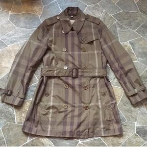Burberry Brit Olive Check Packable Trench Coat 8P